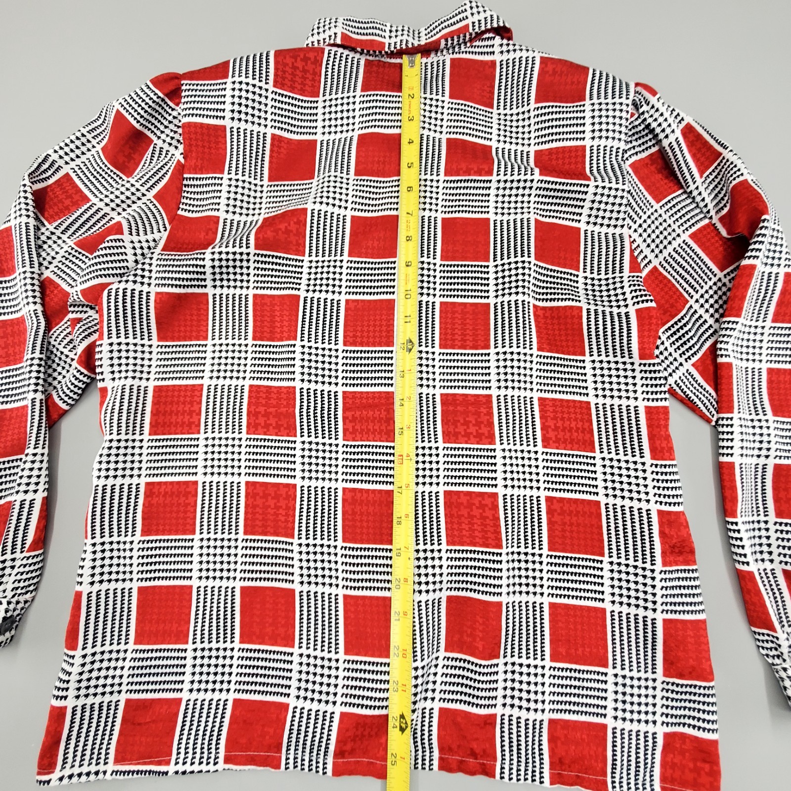 80s Koret Blouse Geometric Secretary Retro Bold Plaid Print Red Buttondown