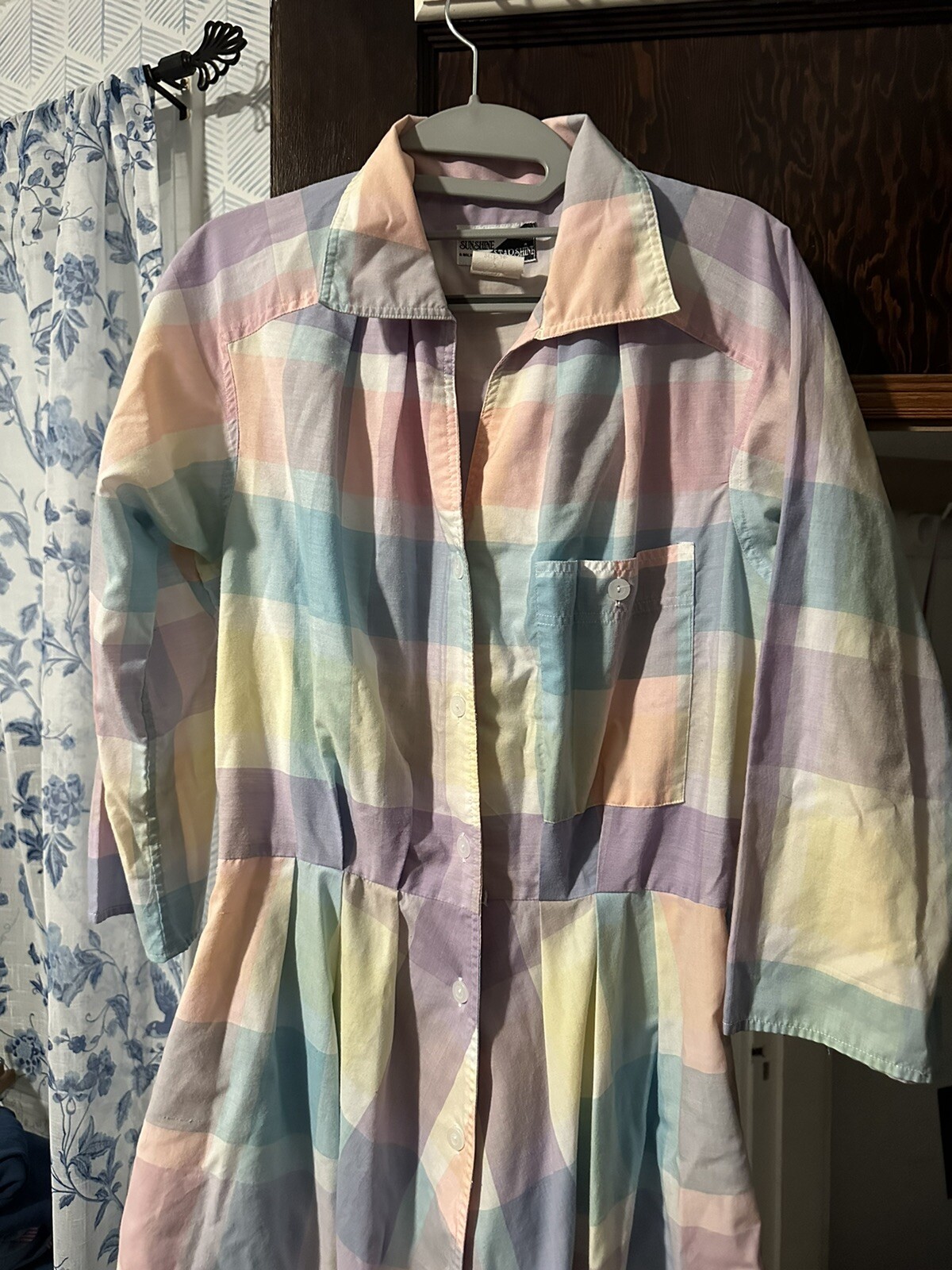 Vintage 80s Watercolor Pastel Plaid Sunshine Starshine Cottage Country Sundress