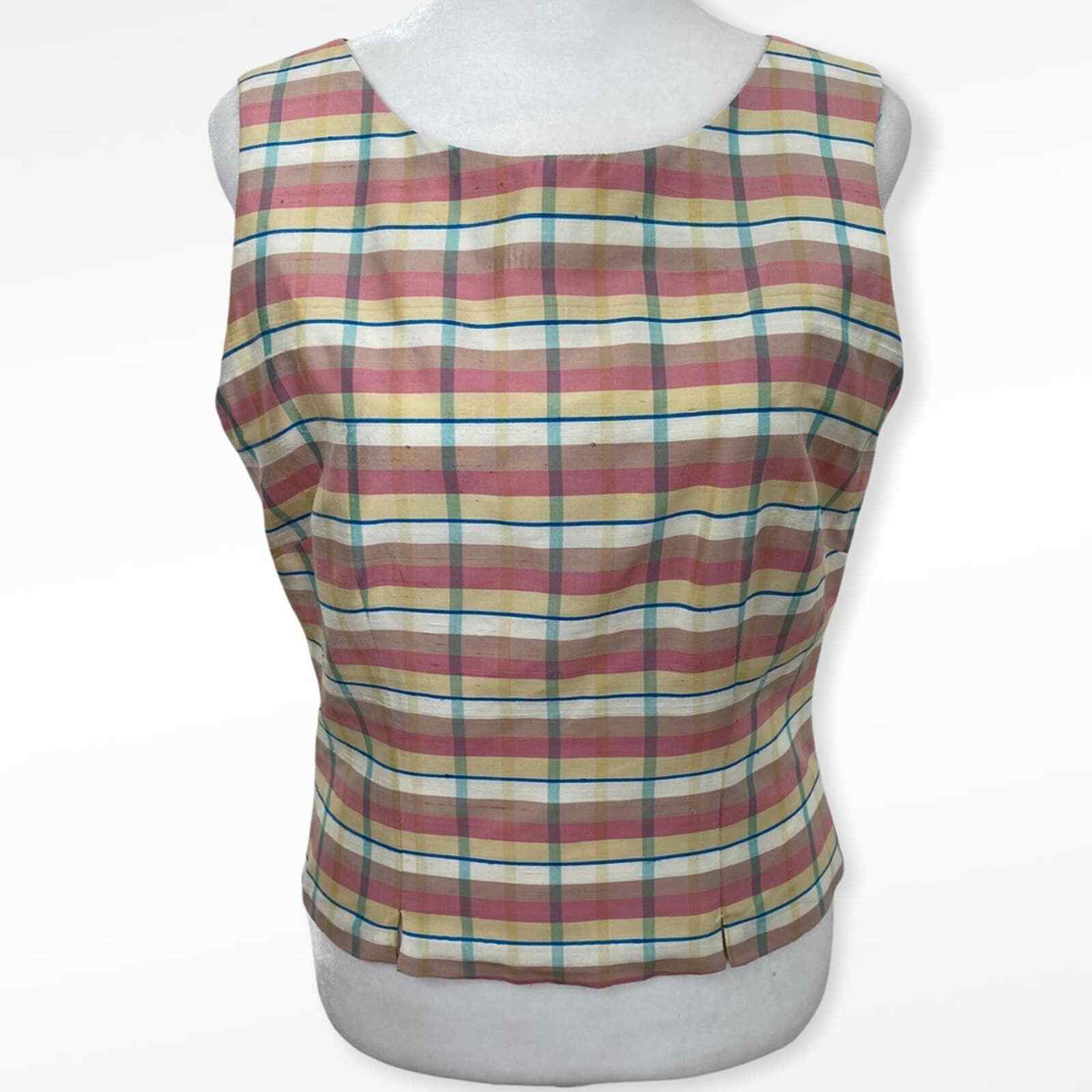 Vintage Y2K Henri Bendel Pastel Plaid Sleeveless Top Small