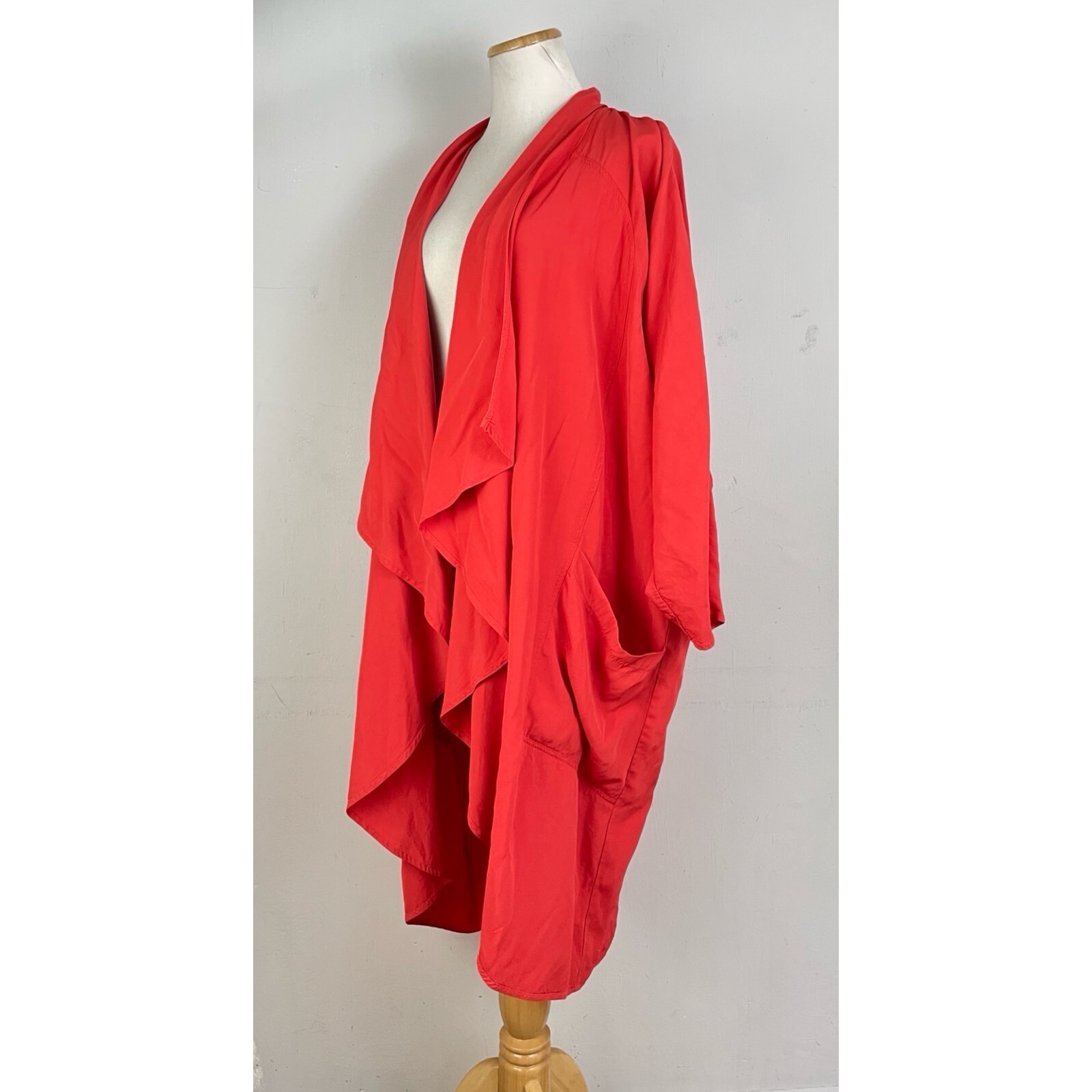 Vintage Oversize Draped Jacket Size M/L/XL 1980s Coral Pink Open Front Dolman