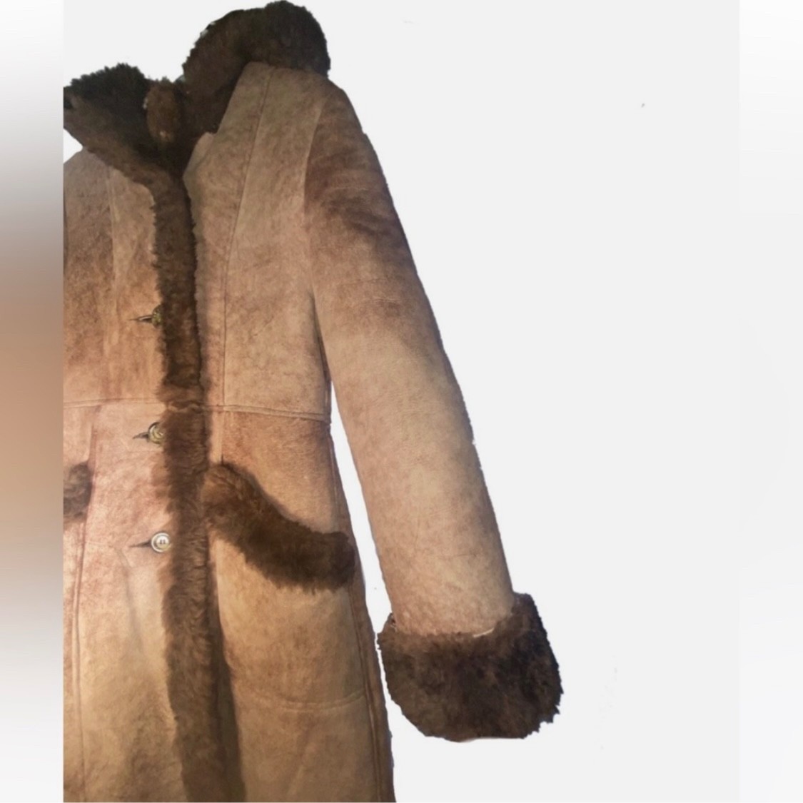 Vintage NorthSide Fashions Brown Sheepskin Shearling Coat Size 14