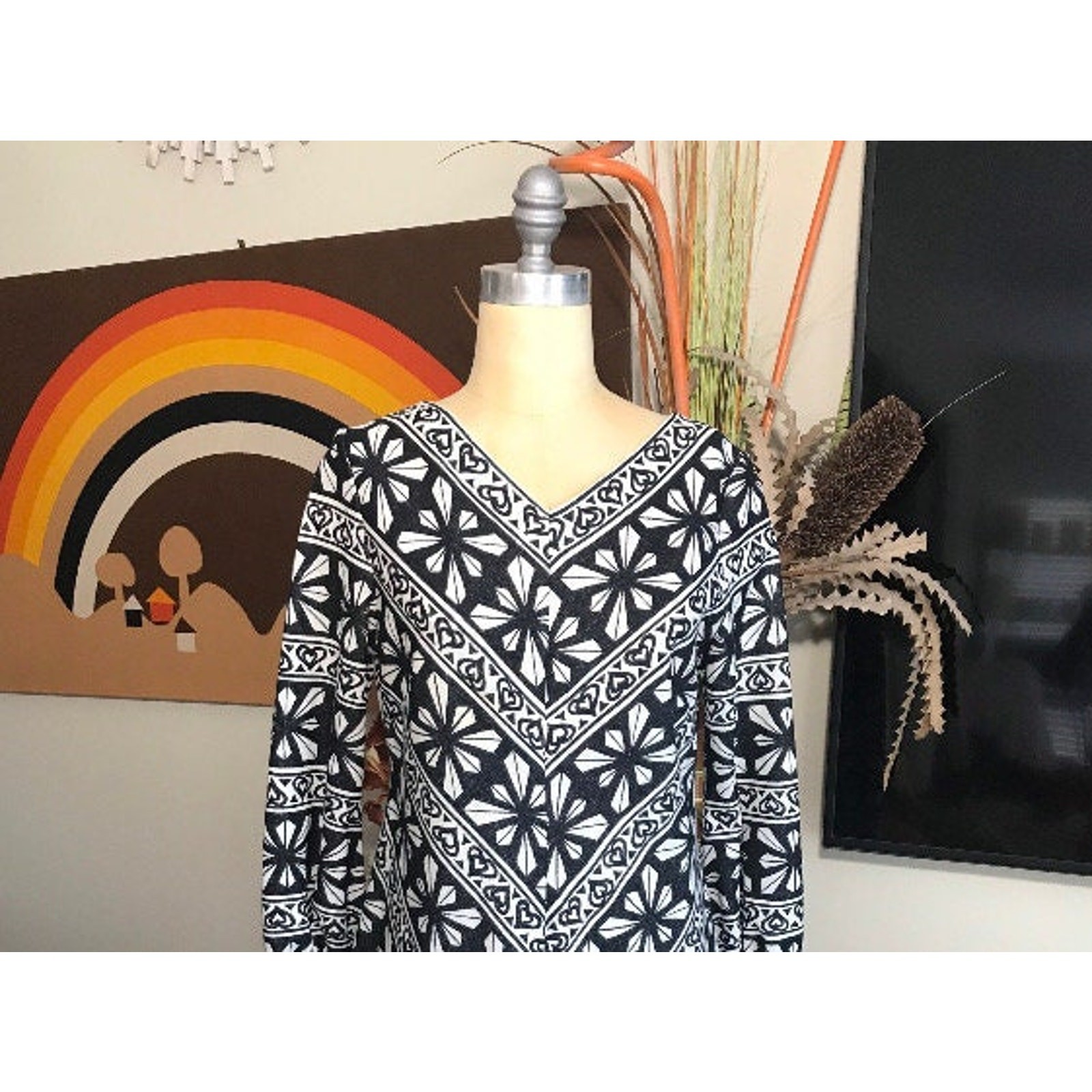 1960s Golden Finn Dress Marimekko Style Op Art Cotton A Line Go Go