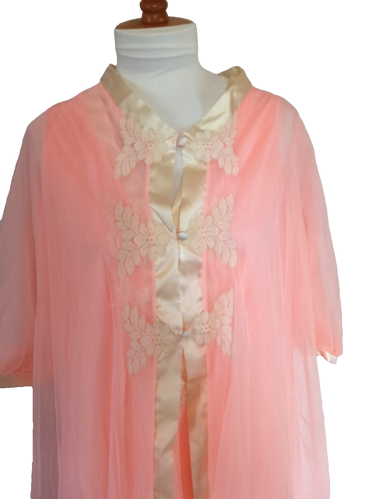 VTG Kayser Coral Orange Peignoir Nightgown ,Robe & Slippers Size Medium EUC