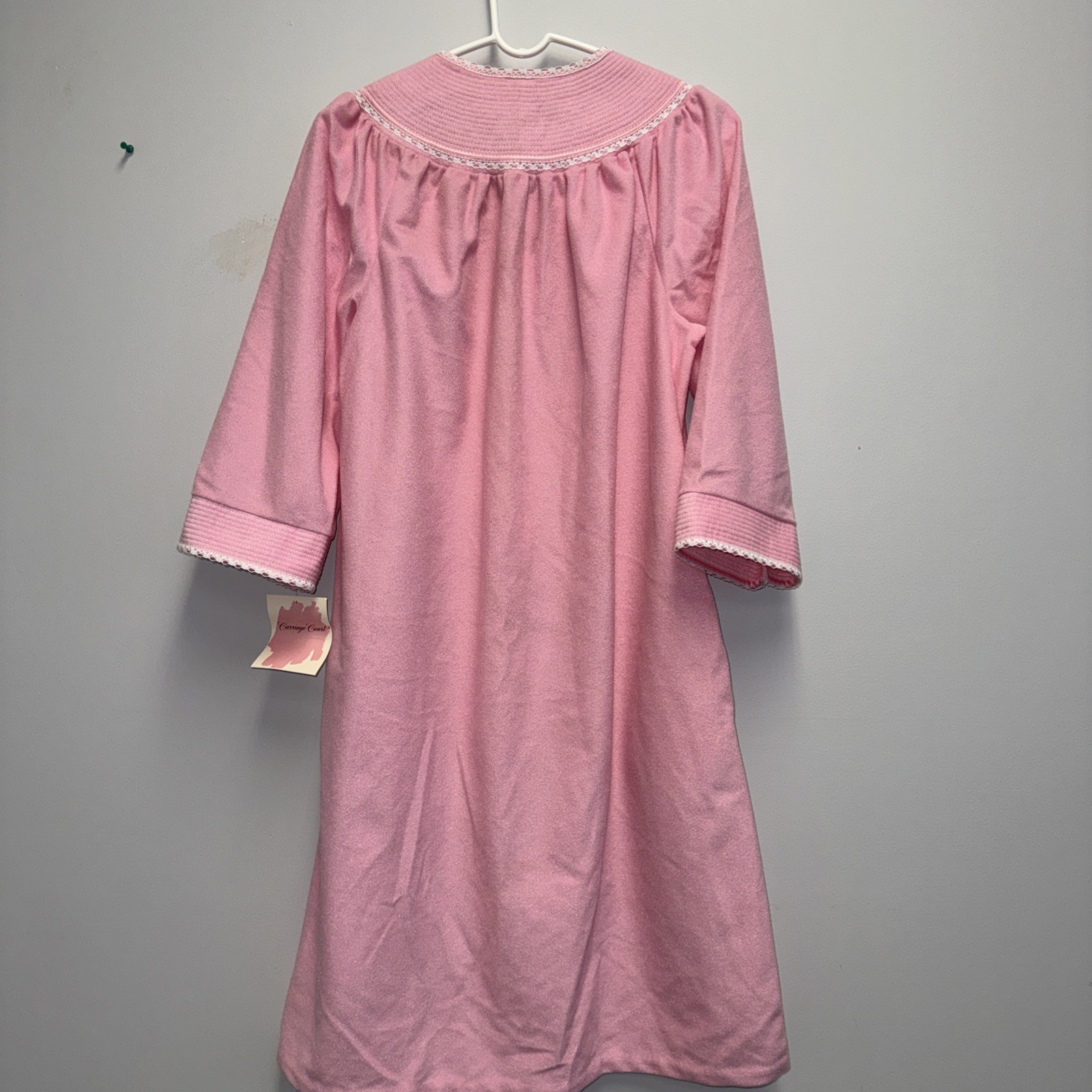 Vintage Sears Carriage Court Pink House Coat Robe Snap Front Fleece Small (8-10)