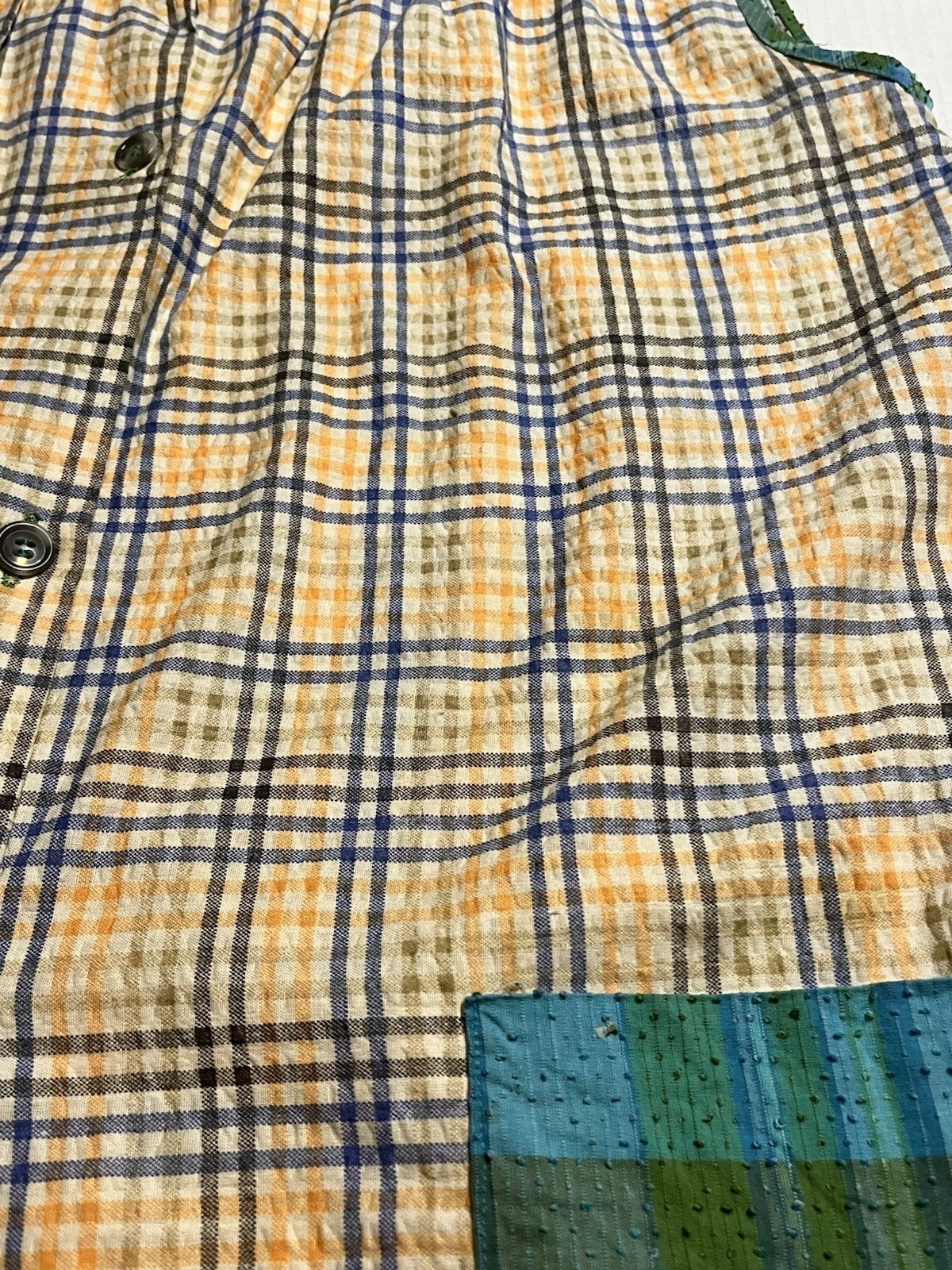 VTG handmade House Wife Blouse Womens L Plaid Sleeveless Button Rockabilly 60s