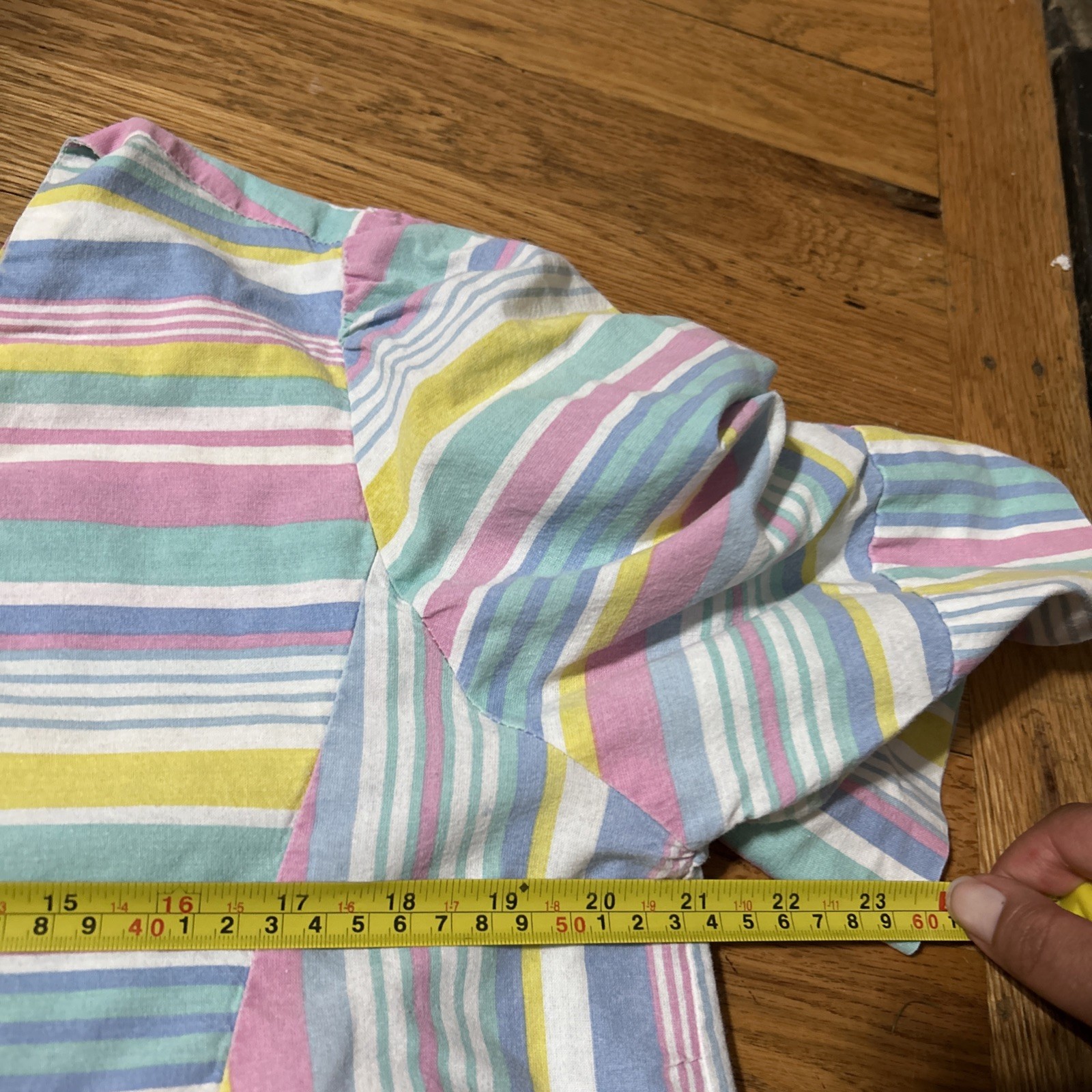 Vtg Lounge Bell Slv Caftan Pastel Striped Maxi Dress Babydoll Airy Modest Sz M