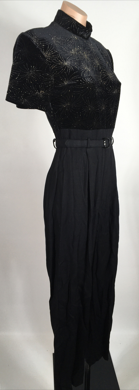 Vintage Jumpsuit Romper Velvet Rayon Gltter Moc Neck Evening Betsy’s Things sz 6