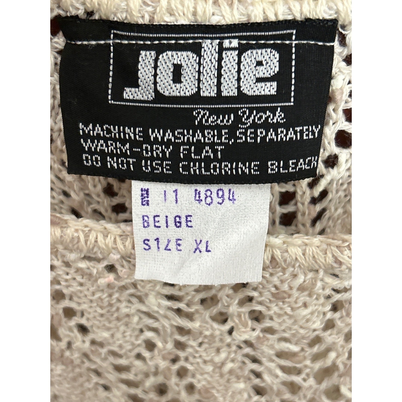 Vintage Jolie Sweater Pointelle Knit Grannycore Cottagecore Beige XL