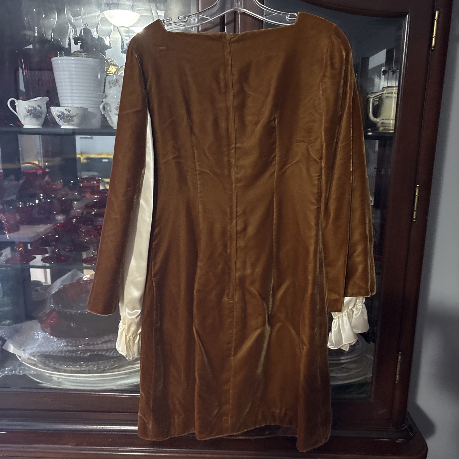 Vintage California Charmer Short Dress 11/12 Brown Velvet With White Cuffs