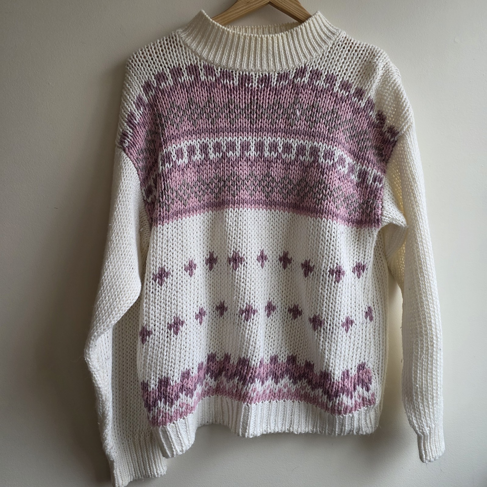 VTG JJ Fargo Hand-Knit Chunky Sweater Cream Cottage Large Granola Grannycore