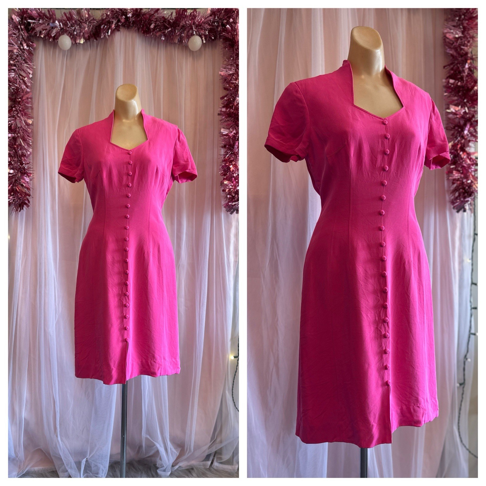Vintage 90s Pink Mini Dress Silk Short Sleeves Preppy Minimalist Wedding Guest S