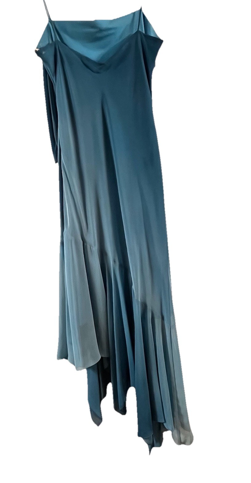 True Vintage Y2K Slip Dress Ombré BiasCut Cowl Neck Flutter Hem Fairy Grunge Lg