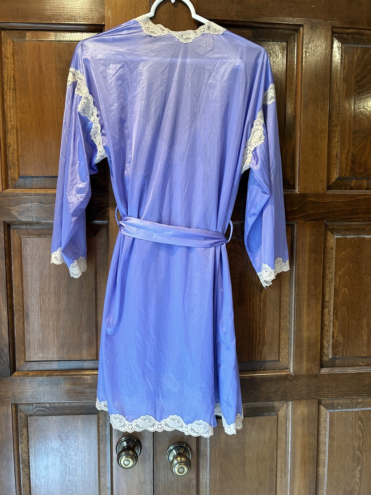 Vtg Papillon Paula Carbone Purple Satin Lace Nightgown Robe Peignoir Set 2pc