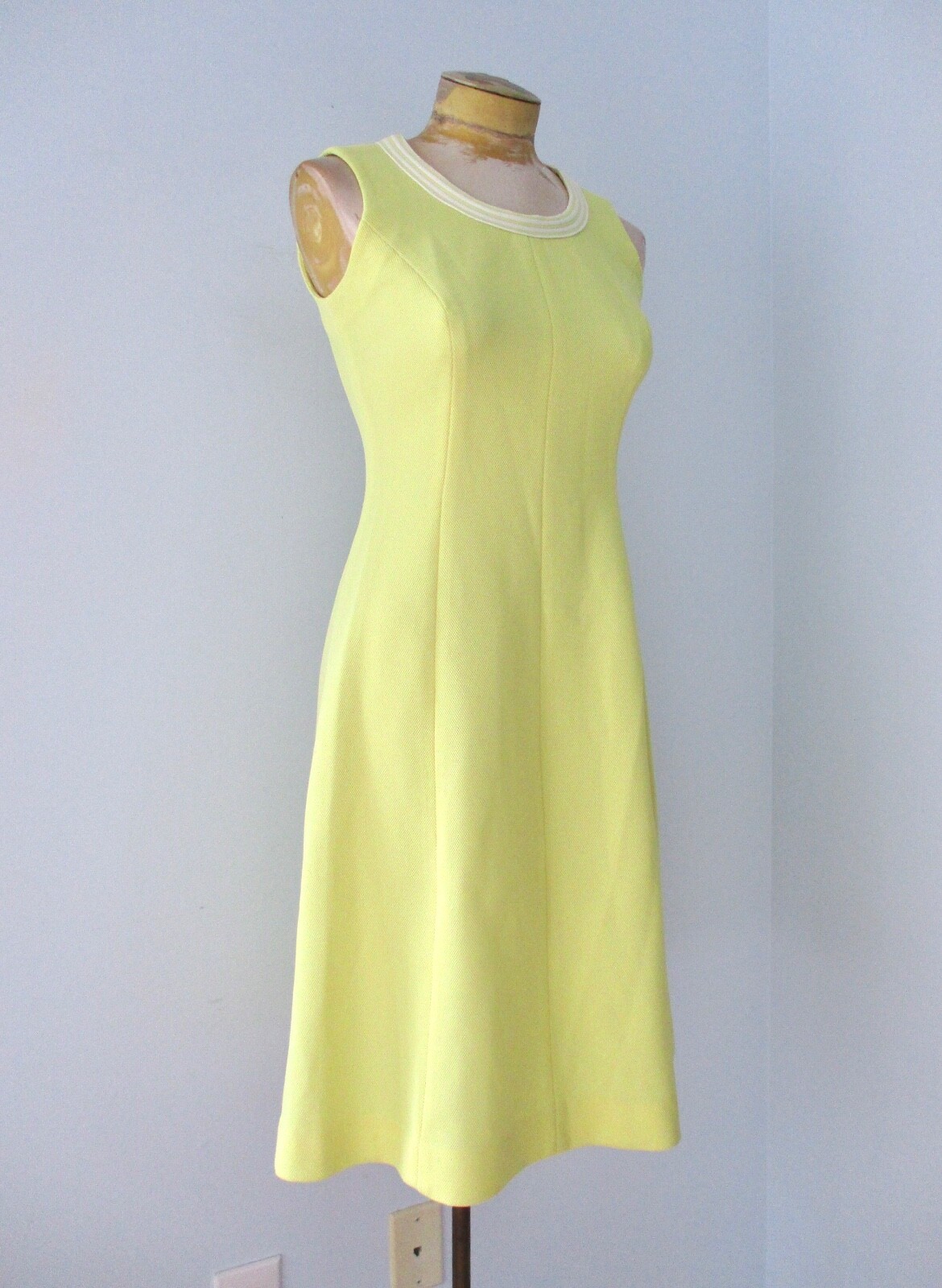 Vtg 70s Leslie Fay Yellow 2-Pc Fit Flare Ringer Dress Jacket Secretary Suit S/M