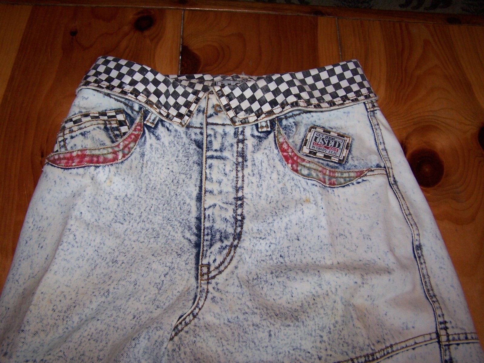 Vintage GET USED by ELIE High Waist Checked Plaid Patches Hip Hop Mom Jean 28