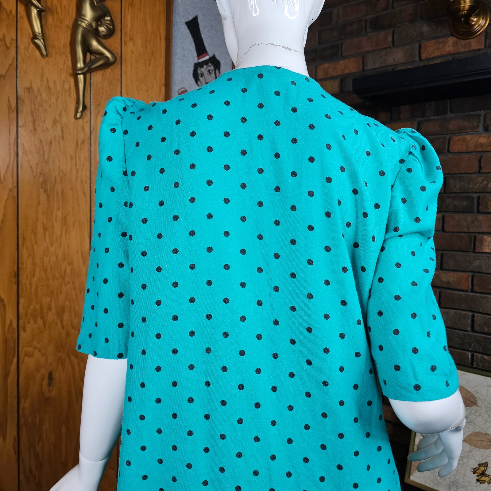 Vtg 80s New Wave Maternity Power Suit Teal Polka Dot Pencil Secretary Dress M/L