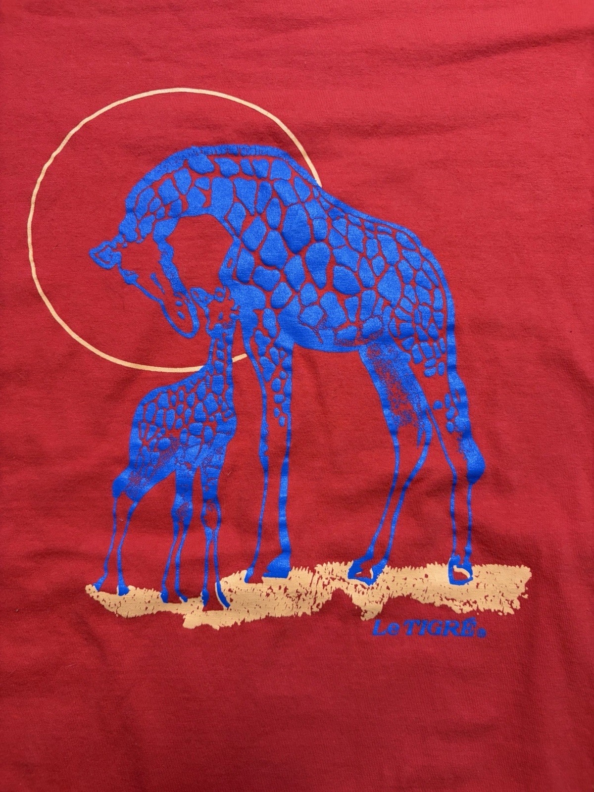 Vintage Red Puff Sleeve Le Tigre T-Shirt Sz L 90s 90s Giraffe Jungle Sun