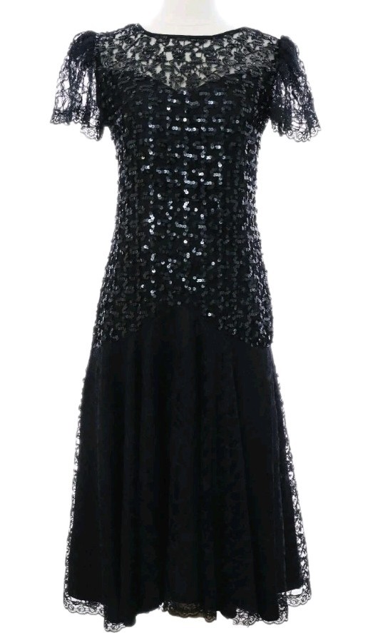Rare Vintage Precious Moments Dress Black Sequin Formal Size 13/14 Flare Hem
