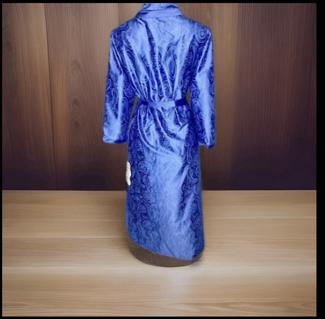 NWT Vintage Vanity Fair Long Blue Satin Robe House Coat Peignoir Womens Petite M
