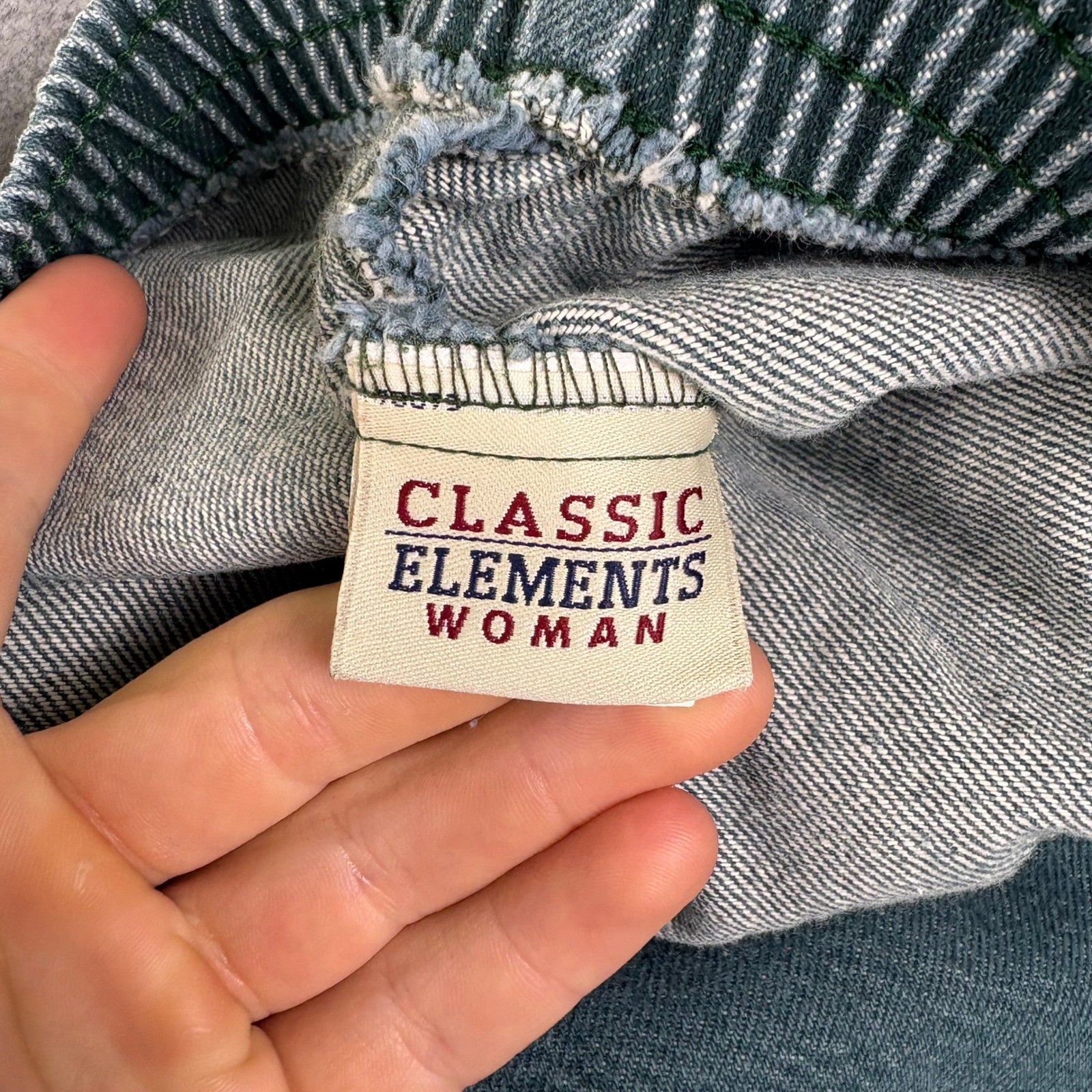 Vintage Classic Elements Woman High Rise Elastic Waist Denim Pants Green 18W USA