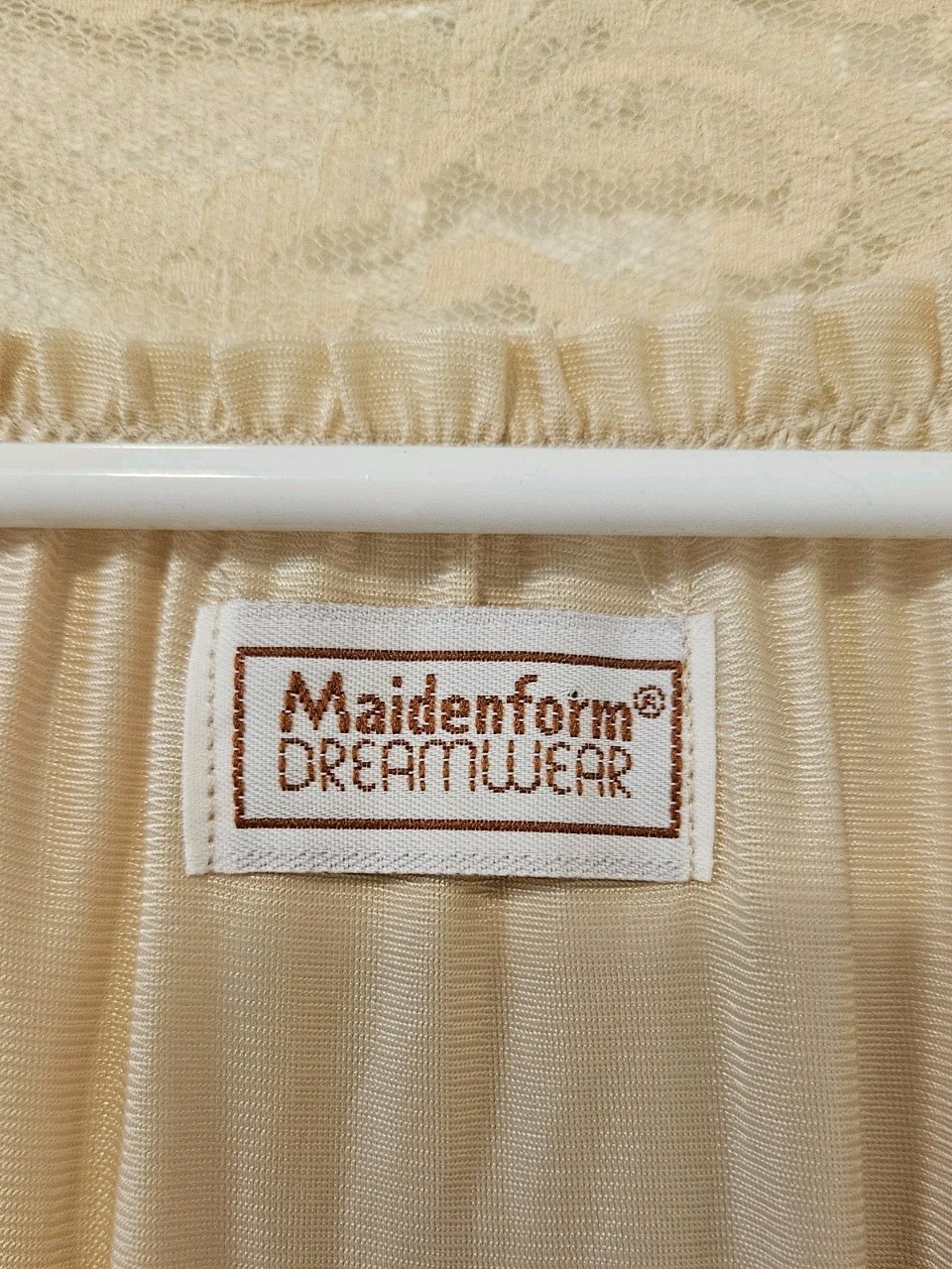 ​VTG 70s Maidenform Dreamwear Peignoir Set M Tan Beige Nylon Lace Robe Gown USA