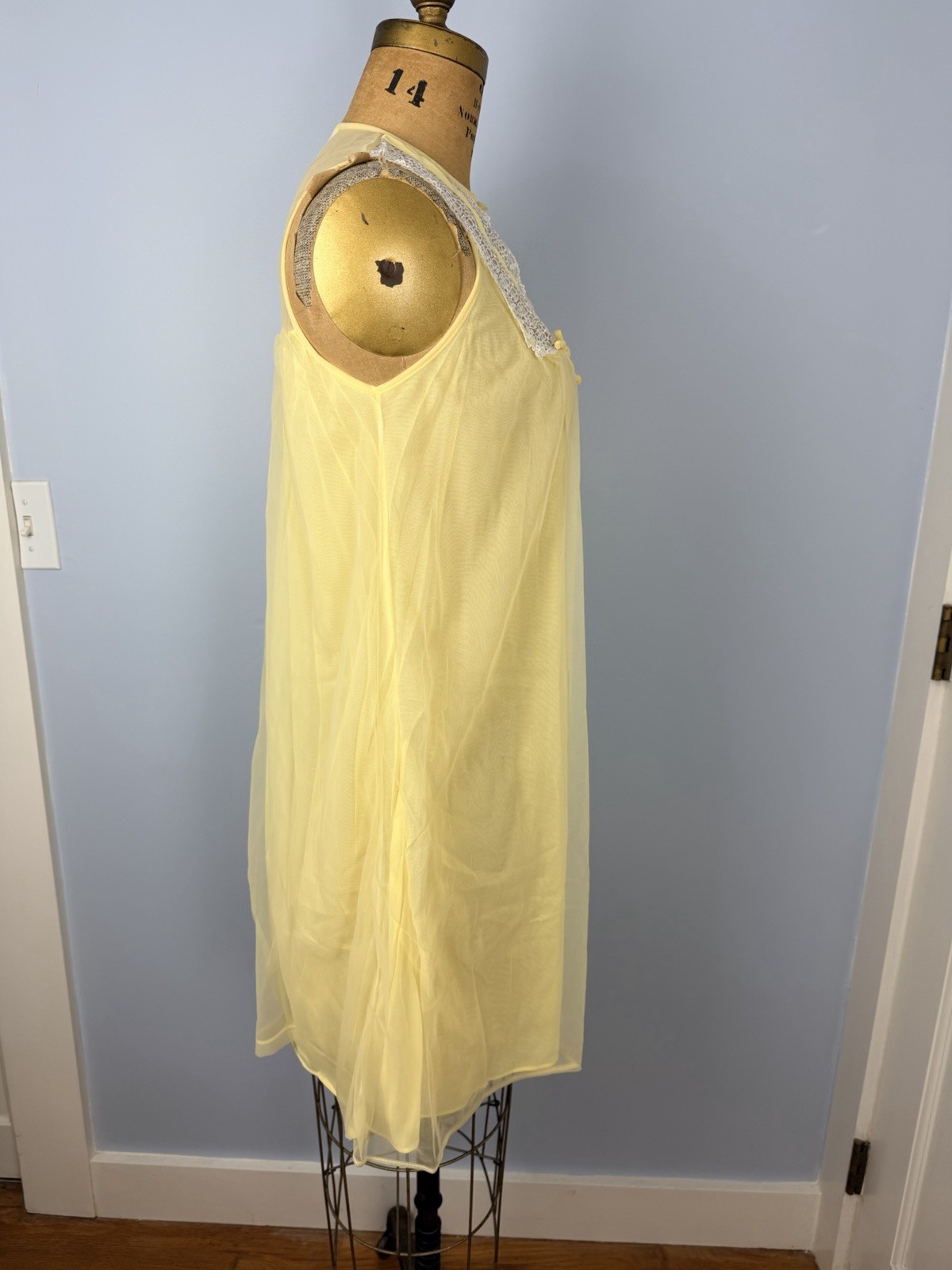 Vintage Fashioned by Belinda Yellow Chiffon Nightgown S Negligee Sheer Sleepwear