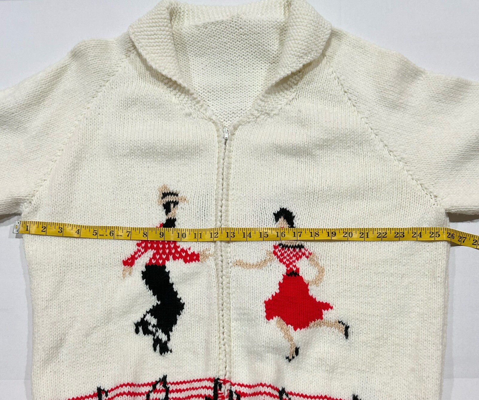 Hand Knit Cowichan Sweater Square Swing Dance 50s Style Full Zip Sz XL ? *READ