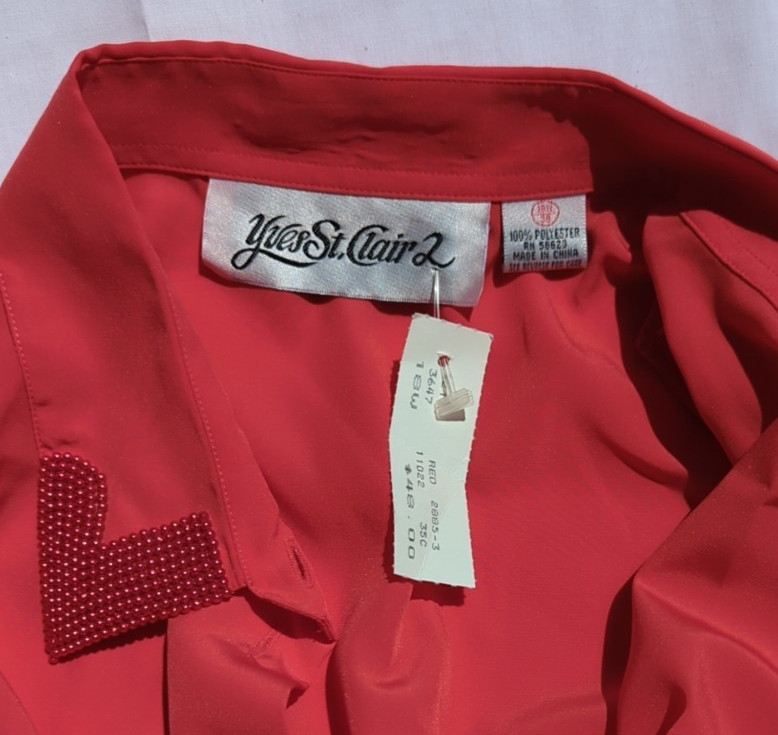 Yves St Clair 2 Red Blouse Decorative Beading Long Sleeve Sz 18W/38 VINTAGE NWT