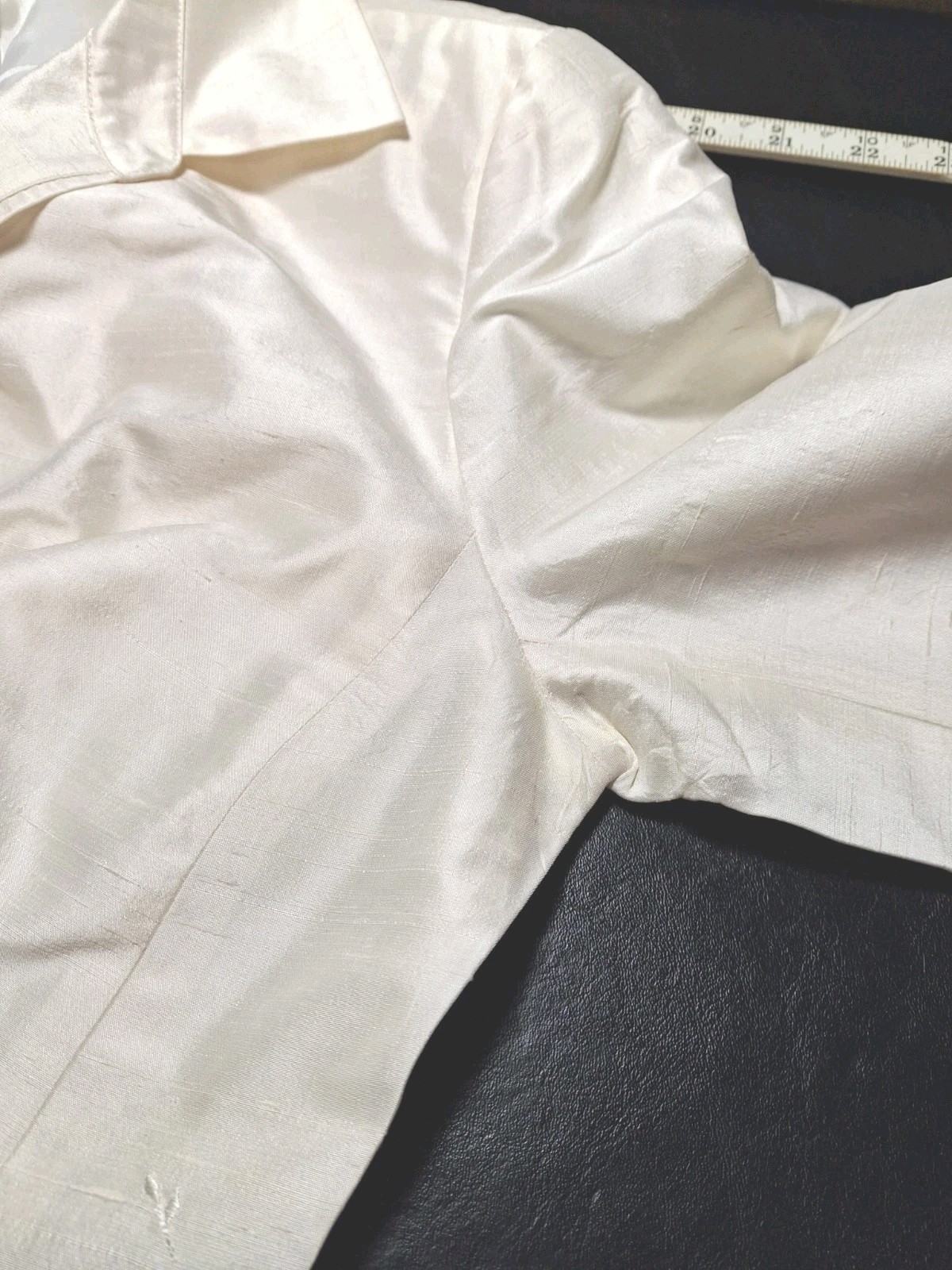 VTG Cachet Ivory Evening Jacket Sz 12 100% Silk Embroidered Zip Front 3/4 Sleeve