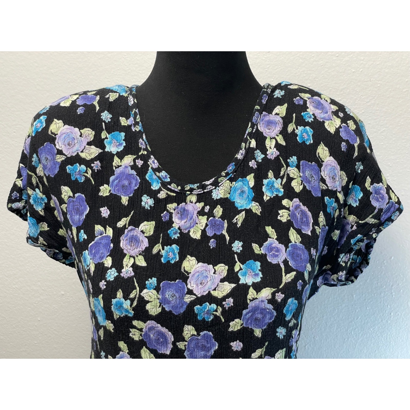 Petite Jazz Floral Maxi Dress 8 Black Purple Blue Vintage 90s Grunge Cottagecore