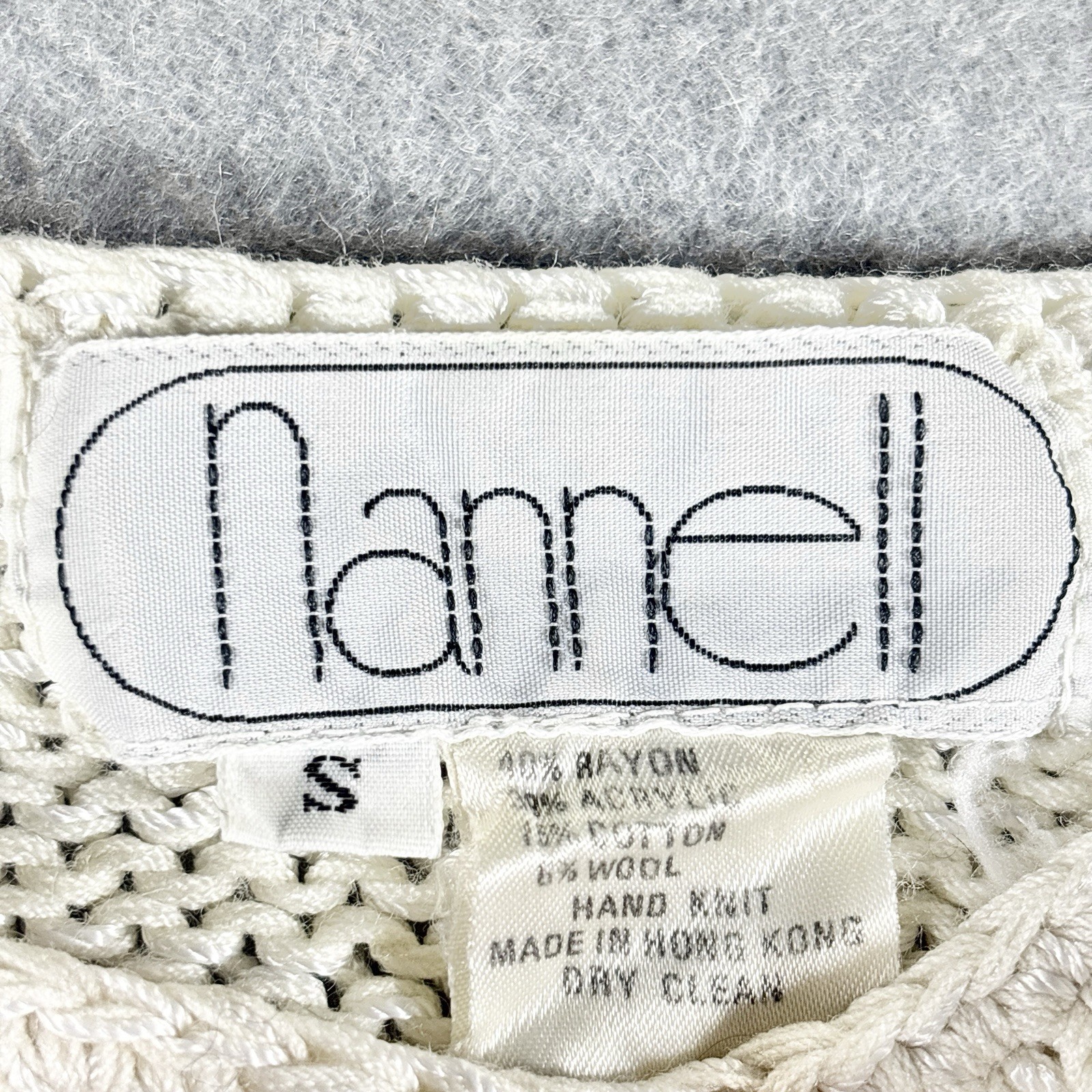 Vintage NANNELL 80s Hand Knit Wool Sweater Womens SM Geometric Clouds Hong Kong