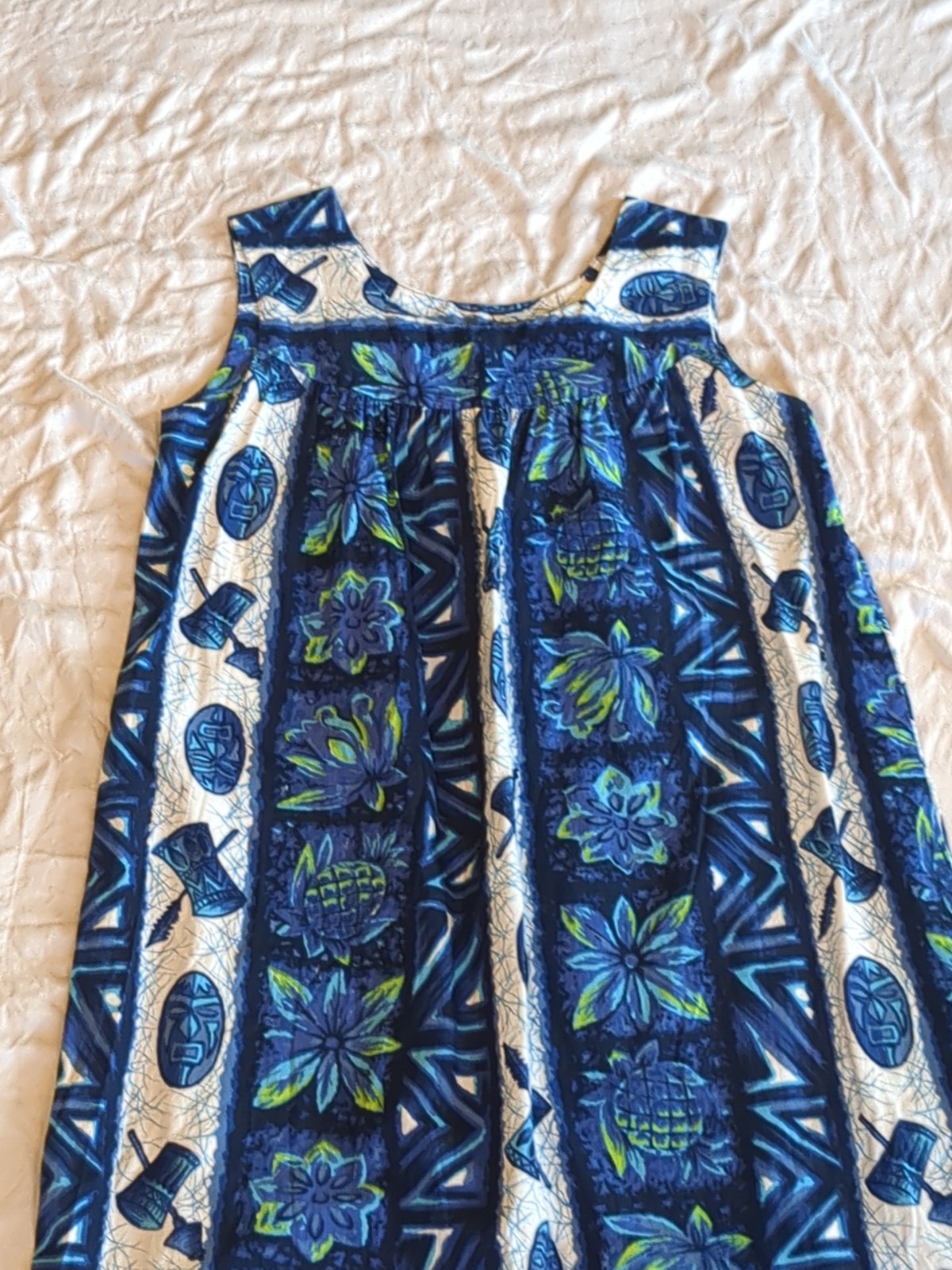 Vtg 60s Ui-Maikai Tribal Drum Floral Sleeveless Dress Made In Hawaii Sz Small