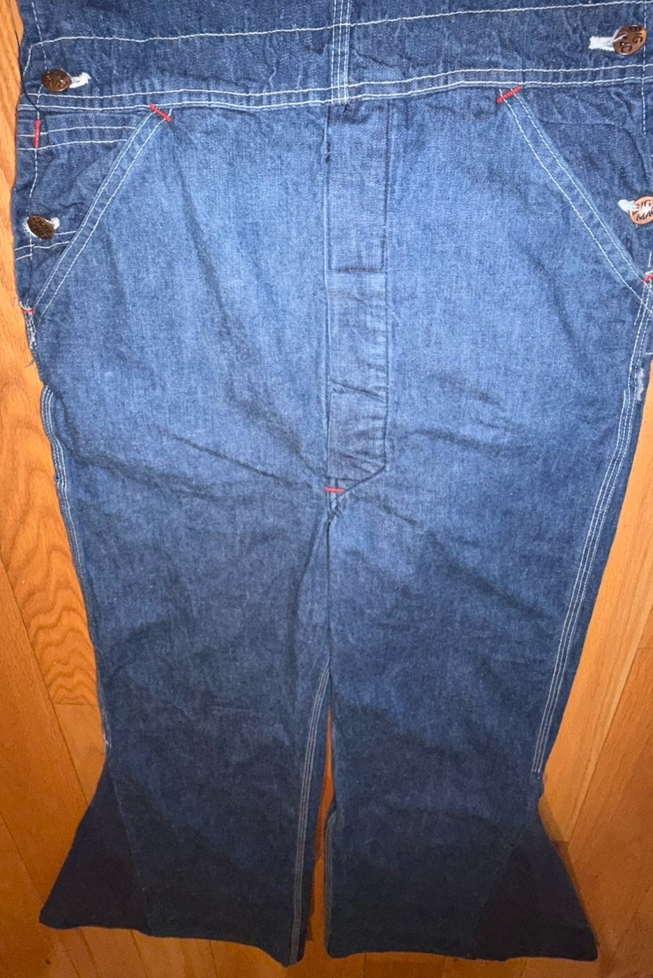 Vintage 1950s 50s Denim Overalls Custom 70s Flare Bell Bottom OOAK Jeans Sz 8