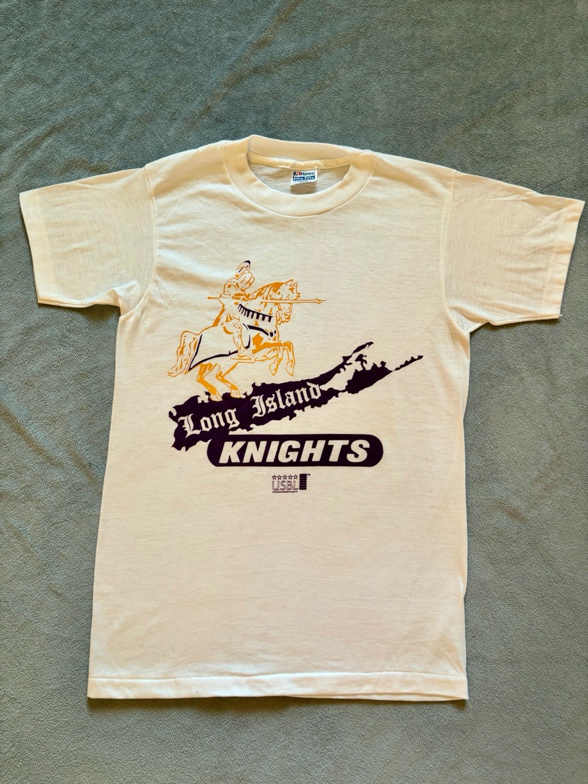 VTG 80s NOS Hanes graphic tee NY Long Island Knights Bball XS S baby tee 14/16