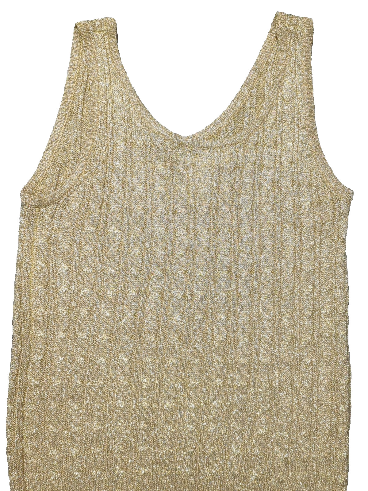 Effeci Large Gold Ribbed Tank Top Sweater Lightweight Disco/Rave 70’s-80’s-90’s