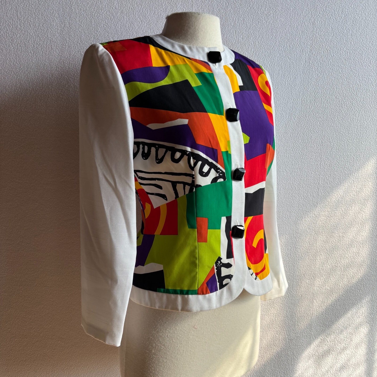 Vintage 1980s Caron Petite Colorful Geometric Print Suit Jacket