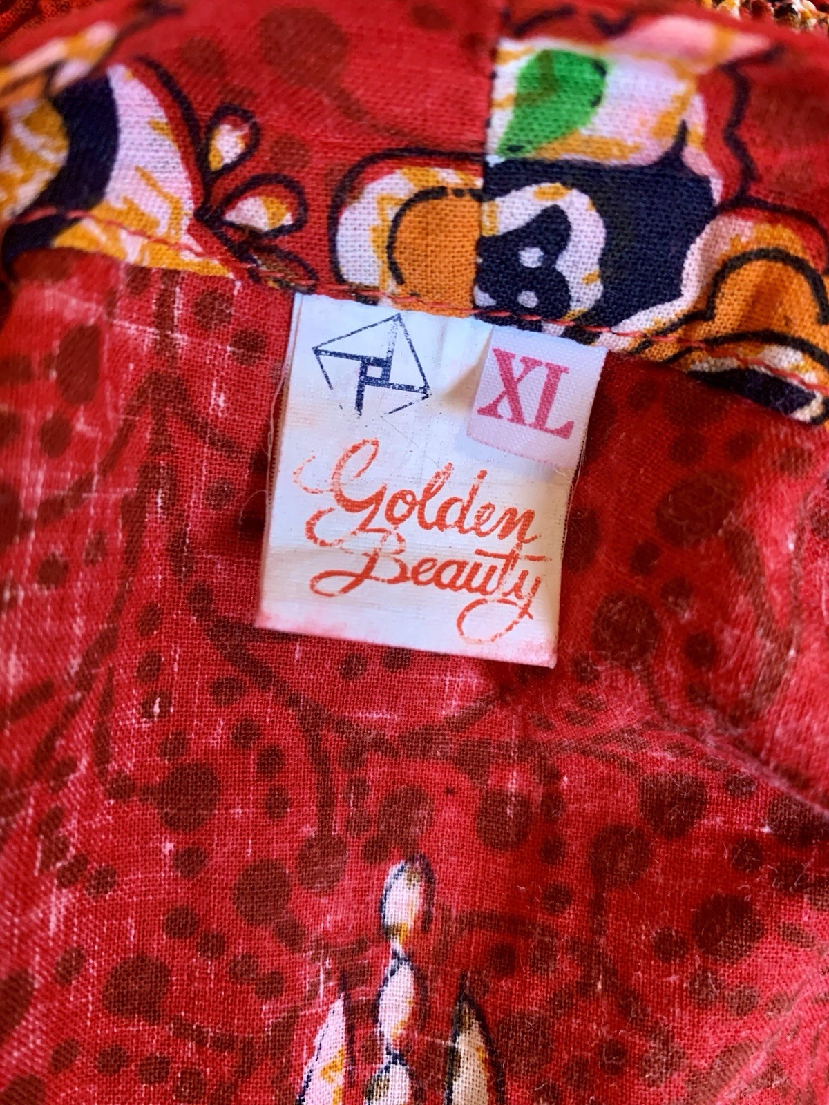 VTG RED BATIK Asian Maxi Long DRESS Kaftan Muumuu Lounge Flutter Empire LARGE