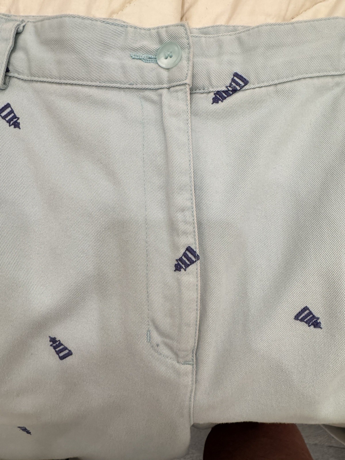 Vintage 90s LL Bean Critter Pants Womens 18, blue Lighthouse Embroidered
