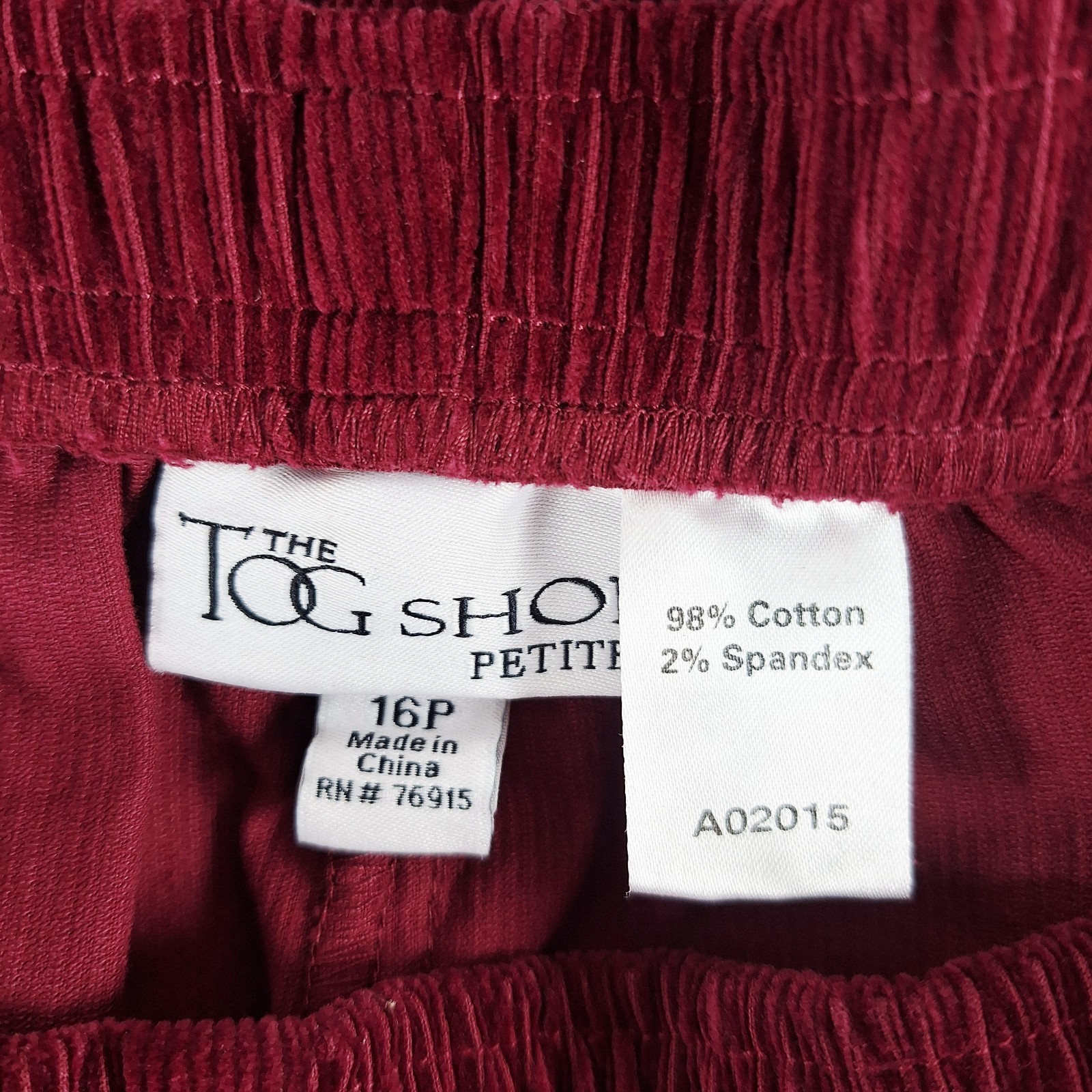 The Tog Shop Corduroy Pull On Pants Maroon Size 16 Petite ELASTIC WAIST
