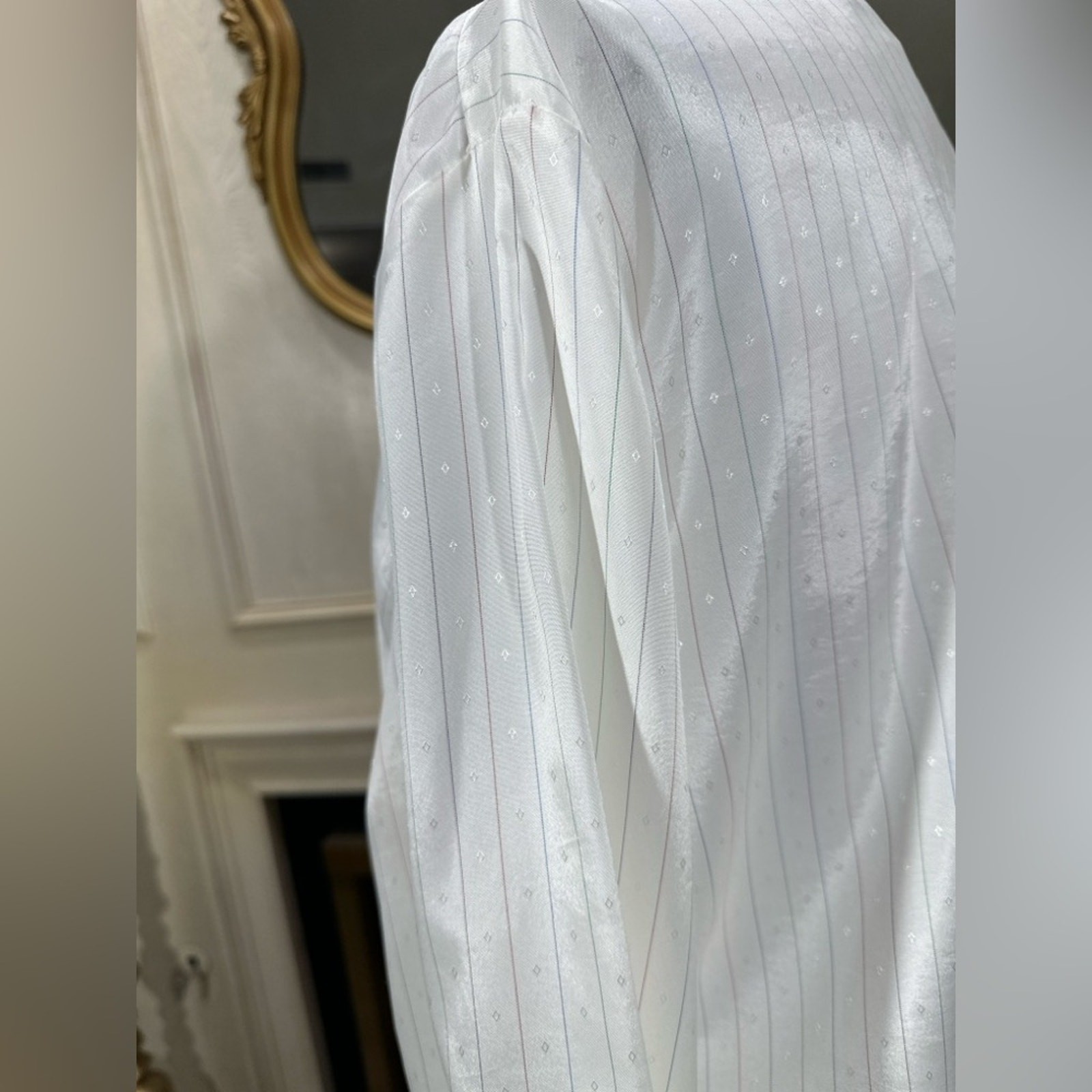 Jerrie Lurie Collectibles Vintage White Striped Button Down Shirt M/L Sheer