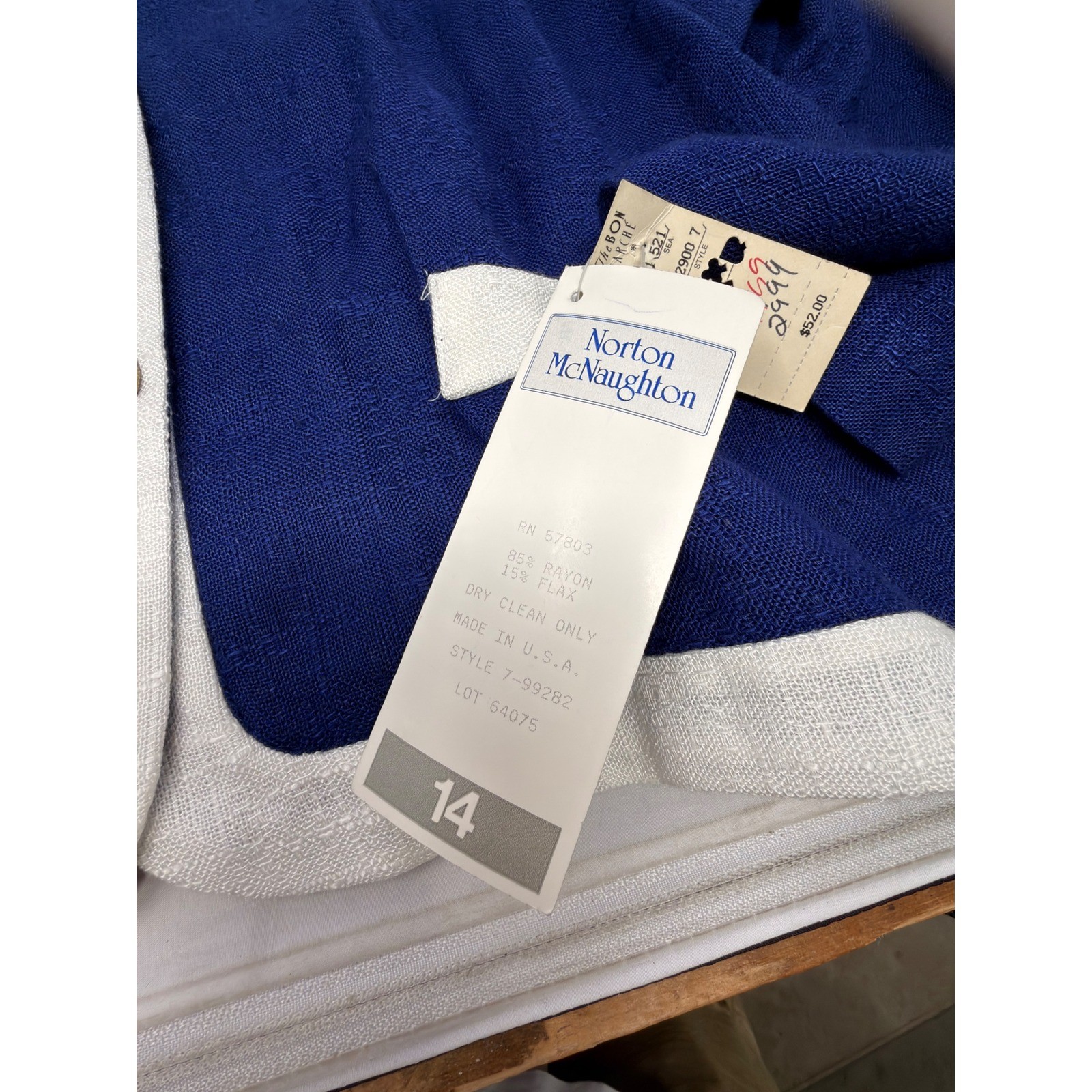 Vintage 90s Norton McNaughton Blue & White Blazer Rayon Flax NWT Size 14