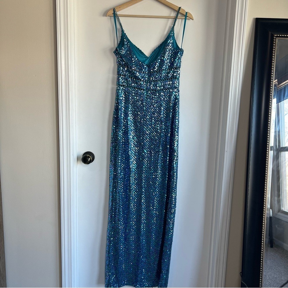 Vintage Niteline Della Roufogali Blue Purple Sequence Formal Prom Maxi Dress, 10