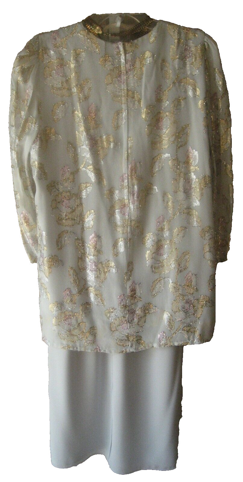 Vintage 1980s Petra Dress Light Grey w/ Silver, Gold, Pink Metallic Threads
