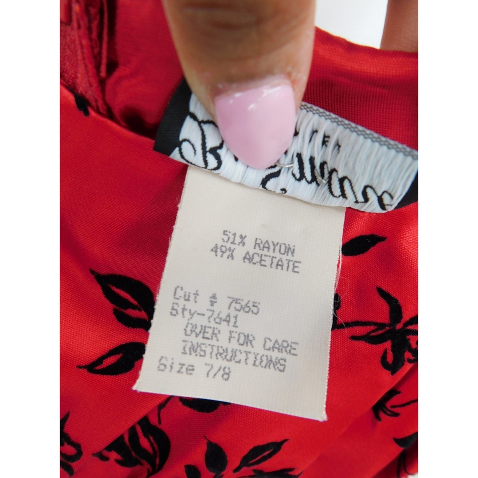 Be Smart Vintage 90s Red Satin Maxi Gown Black Flocked Floral Bodice Size 7/8