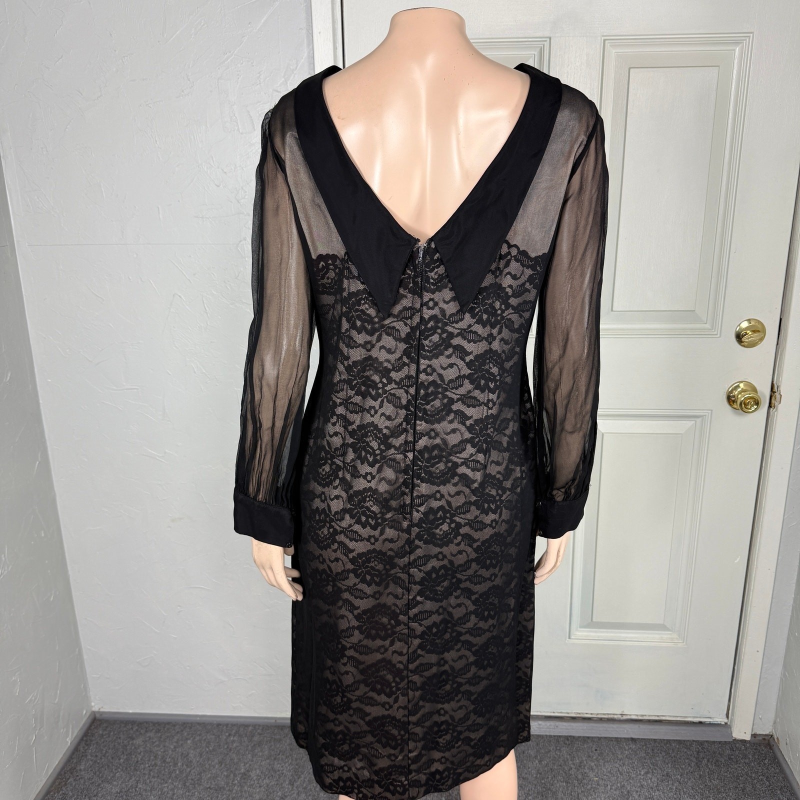 Vintage 50s 60s Women’s Dress Lace Floral Party Formal Evening Long Sleeve J26