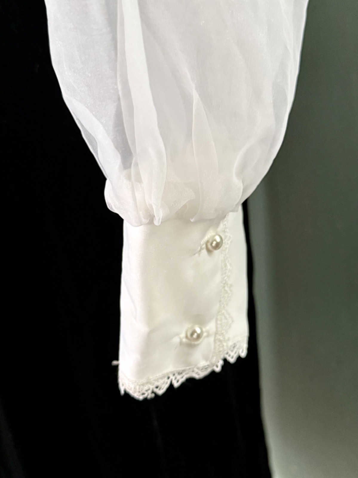 VTG Black Velvet White Organza Dress Straight Skirt Puff Slv Sailor Ruffle 7-8