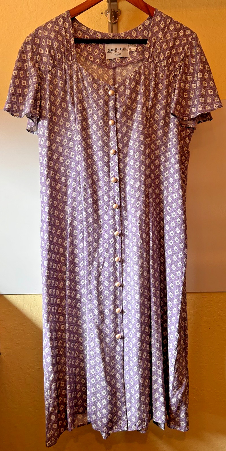 Vtg 90s Caroline Wells Wo’s 12 Midi Purple Floral Dress Button Front Cottagecore