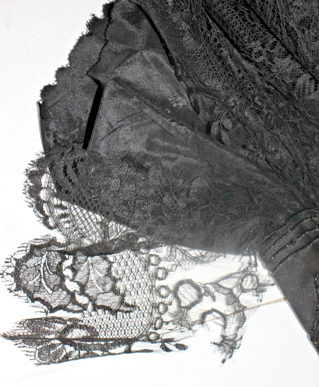 Antique Edwardian Victorian Black Mourning Cape Exquisite Design Lace Beads
