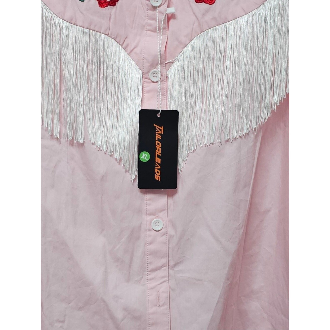 TailorLeads Pink Western Fringe Rose Embroidered Button Shirt XL NWT Rodeo