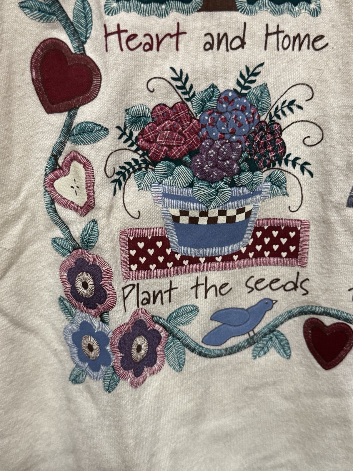 Heart & Home Quilt Style T-Shirt Medium Cottagecore Grannycore Vintage 1990s
